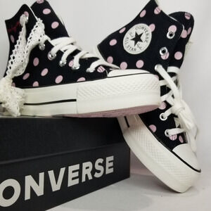 Converse Women CTAS Polka Dot Platform Lift Hi Tops Size 8 Blk Pink A10688C NWT